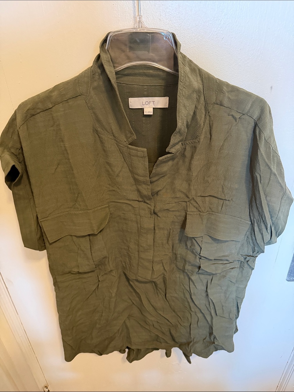 LOFT Olive Utility Short-Sleeve Field Shirt Jacket